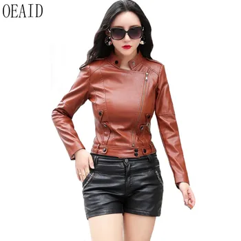 

Plus Size Women's Leather Jacket Spring 2019 New Motorcycle Leather Clothing Female Short Slim Leather Coat Women Black OEAID
