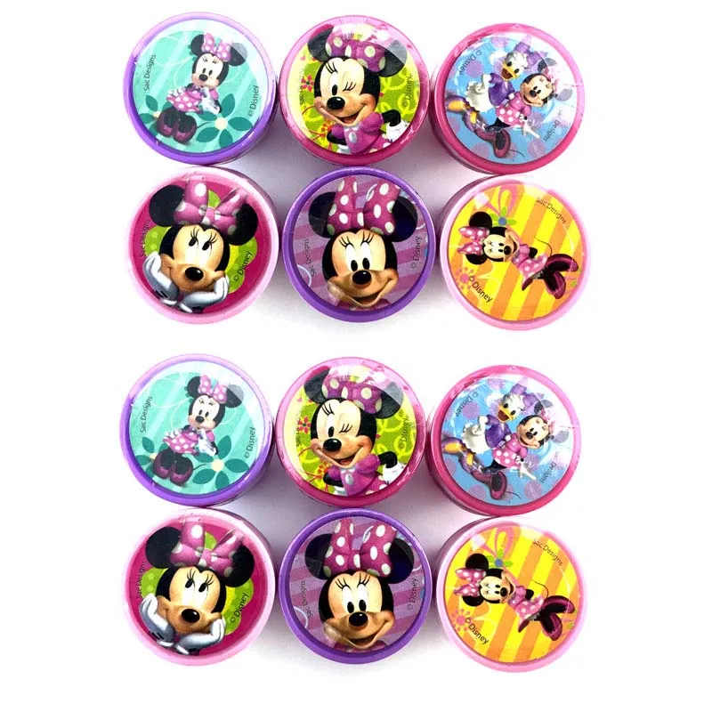 Cartoon Round Stamp Toys for Children 12pcs DIY Handmade Craft Students Stamps Toys Book Decro Teacher Seal Kids Art Toys - Цвет: 12Pcs 2x6 Minie