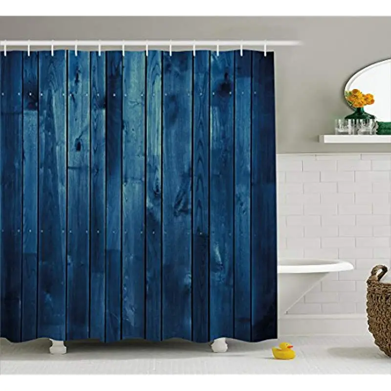 

Vixm Dark Blue Shower Curtain Wooden Planks Texture Image Boards Floor Wall Lumber Rustic Home Decor Fabric Bath Curtains