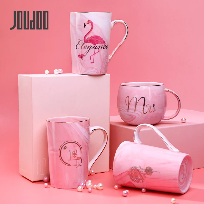 

JOUDOO Creative Ceramic Mug Cup With Lip Brief Coffee With Spoon Cup Marble Pattern Couple Cups For Gift Wholesale TC0003 35