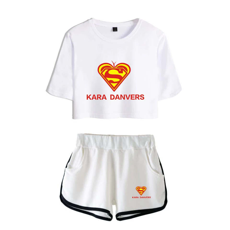 

Kara Danvers Print New hot sexy vitality Harajuku women's T-shirt + shorts two-color mix and match two-piece tshirt women's suit
