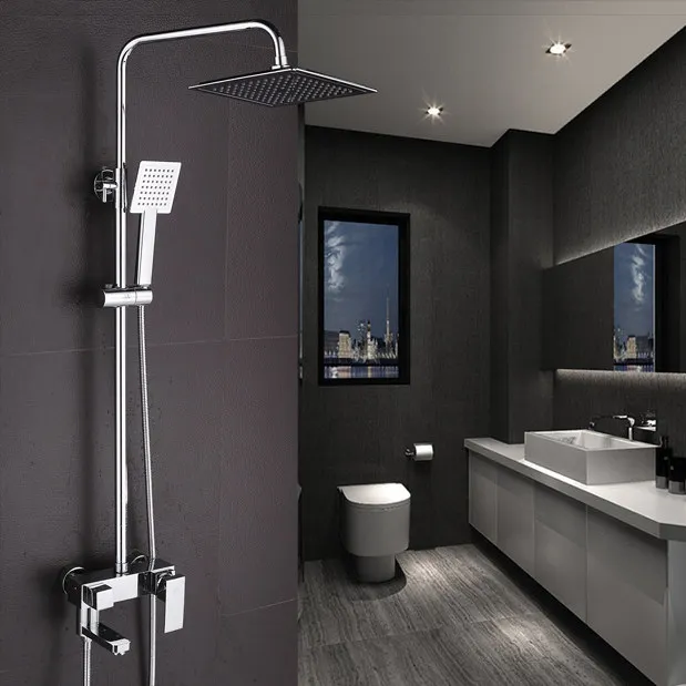 Смеситель для душа хромированный латунный настенный квадратный большой дождевой душевой Набор кран для ванной комнаты регулируемый по высоте ручной смеситель для ванной 5811