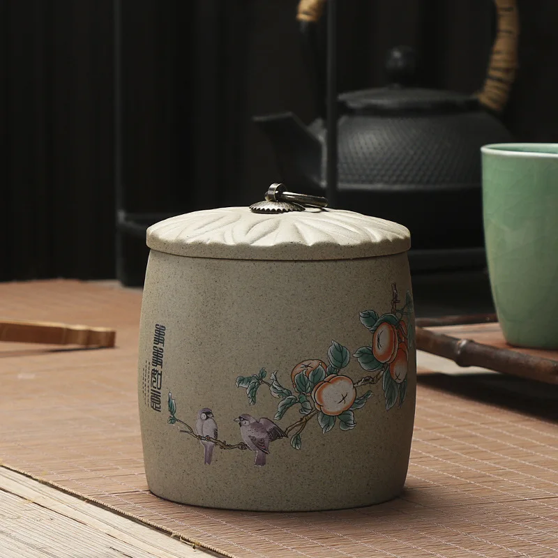 Старый камень, грубая керамика чайный горшок GuTao уплотнительная керамическая большого размера caddy honey jar упаковка подарочная коробка - Цвет: Черный