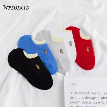 

[WPLOIKJD]Spring Summer New Product Handmade Little Bear Embroidery Women Socks Candy Color College Style Meias