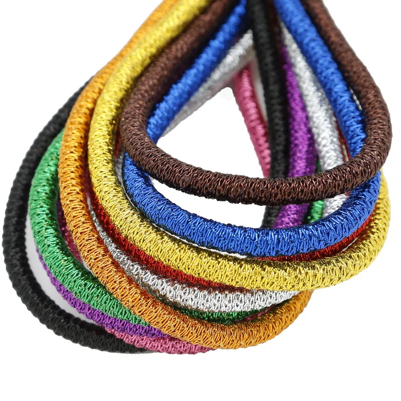 

3roll/lot 45cm 8mm Round DIY Metallic Color Outside and Rubber cord Inside Elastic Cords roll string thread For Jewelry Making