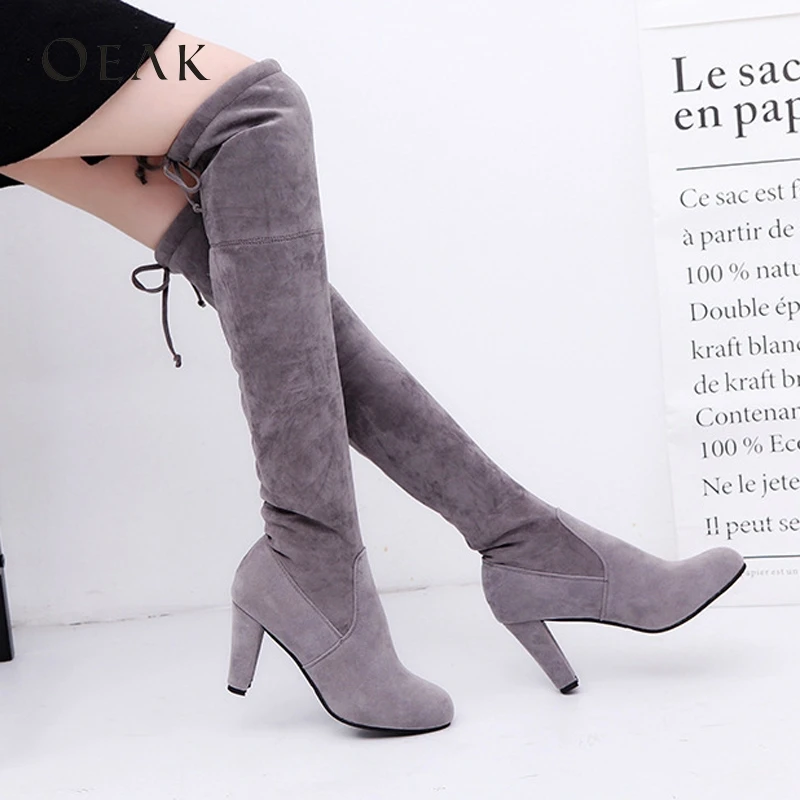 

Oeak 2019 Fashion Women Thin High Heel Long Stiletto Boots Women Over the Knee Boots Flat Stretch Sexy Shoes zapatos de mujer