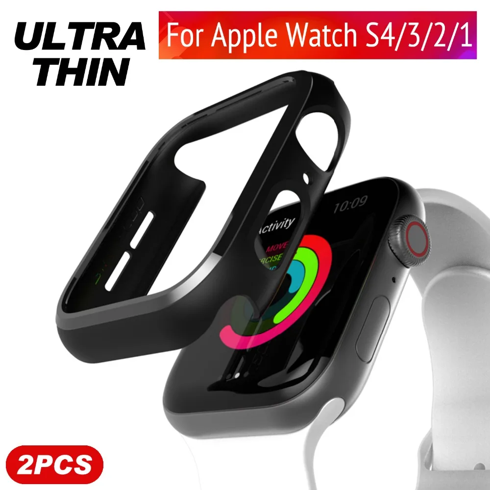Бампер для apple watch series 1 2 3 4 PC тонкий чехол iWatch тонкая защитная пластиковая черная