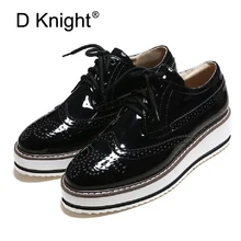 Rubber Brogue Shoes Woman Platform Oxfords British Style Casual Creepers Flat Women Shoes Patent Leather Lace Up Footwear Female elevator vintage women oxfords shoes creepers brogue lace up brown muffin platform british style flats thick sole white spring
