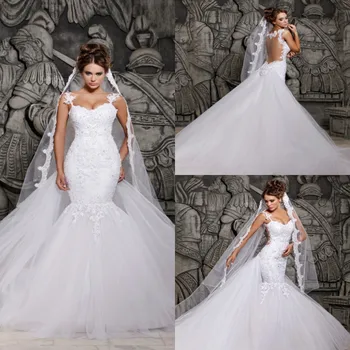 

White Sleeveless Women's Slim Fit Lace Mermaid Tail Wedding Dresses