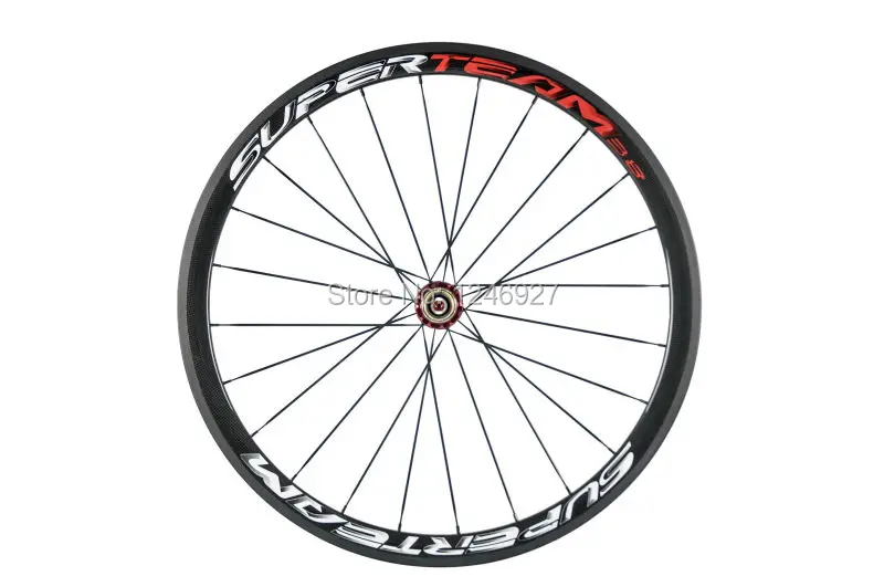 Sale Full Carbon Fiber 38mm Clincher Carbon Wheels Superteam Carbon Wheelset With Powerway R36 Red Hub 4