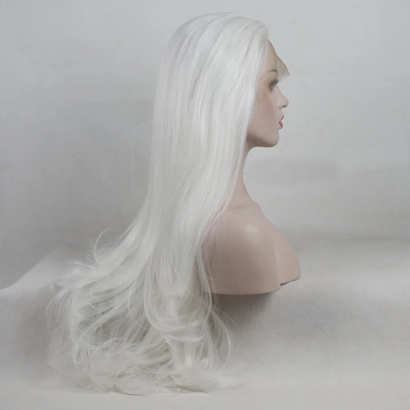 Повседневные 2" белые длинные натуральные волнистые синтетические волосы термостойкие Хэллоуин парик с кружевом спереди+ шапка H793241