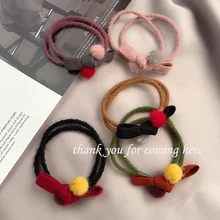 1 шт. веревка для волос для девочек простая Рождественская плюшевая повязка для волос кольцо шерстяной бант мохер маленький шарик милый резиновый ремешок G0409