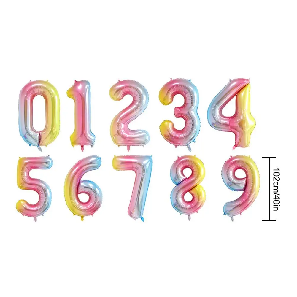 

40 Inch Large Rainbow Color Number Foil Balloons Birthday Wedding Party Decoration Digital Balloon Kid Toy Gift