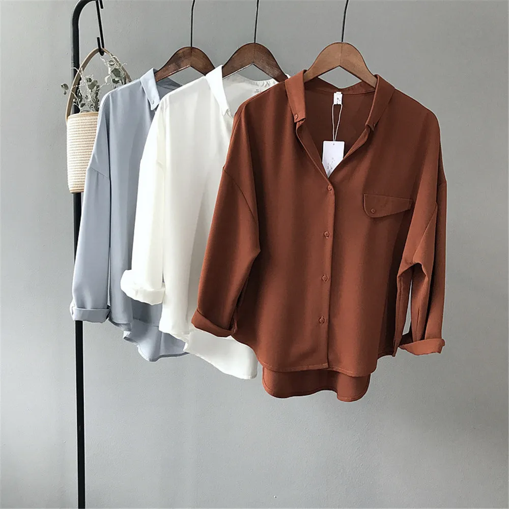 High quality Casual Chiffon white Women blouse shirt oversized Three Quarter sleeve loose shirt office wear casua tops blusas (2)