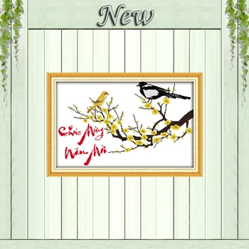 

Happy New Year flowers birds home decor painting counted printed on canvas DMC 11CT Cross Stitch Needlework Sets Embroidery kits