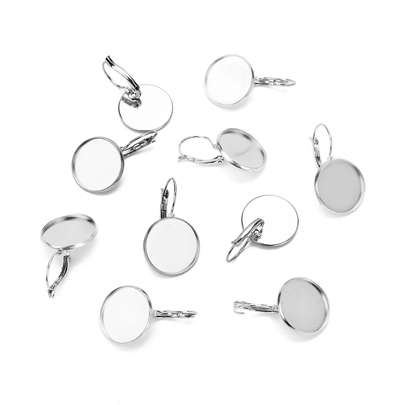 

10pcs/lot 8/10/12/14/16/18/20/25mm Stainless Steel Blank French Lever Earring Tray Cabochon Base Settings Cameo Base Jewelry