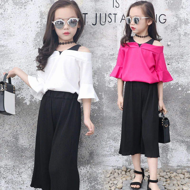 transacción Decaer suficiente Conjunto de ropa elegante para niña, pantalones de gasa suave + blusa,  traje escolar de verano, Boutique, 8 10 12 14 años, 2 uds.|set de ropa| -  AliExpress