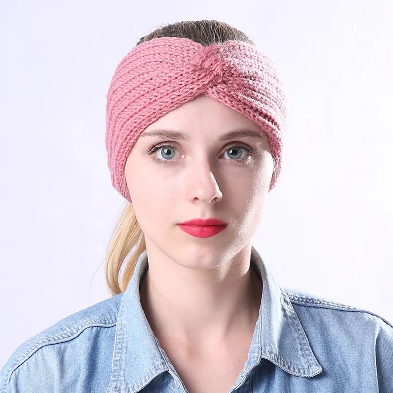 

Fall and Winter Knitted Hair Trim Crossed Headband Elastic Wool Warm Women Sports Headband