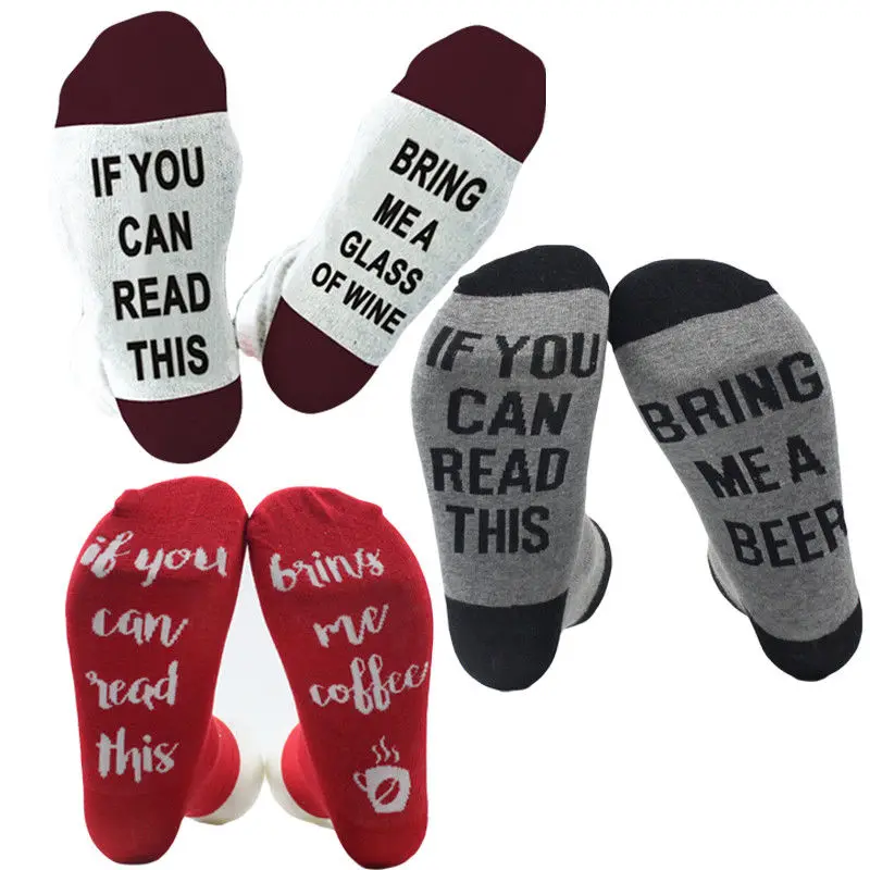Hot Unisex Letter Printed Socks If You Can Read This Bring Me A Glass Of Wine Women Men Socks Funny Novelty Vintage Retro Socks
