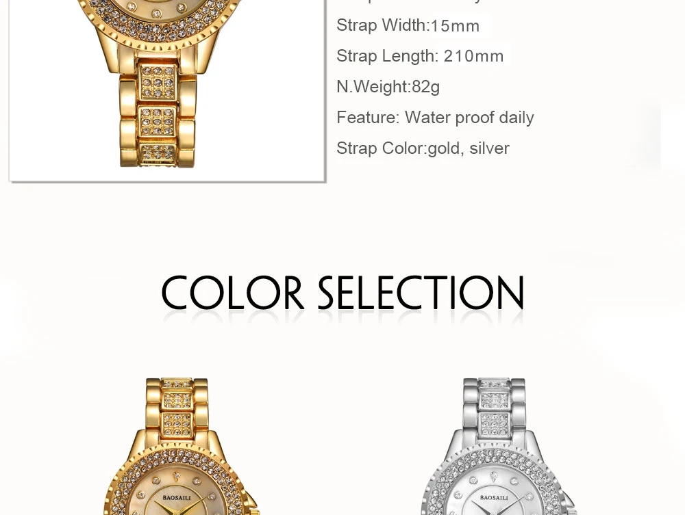 BSL1027 baosaili основа горный хрусталь Embedded Для женщин часы-браслет Водонепроницаемый наручные повелительница часы платье Популярные