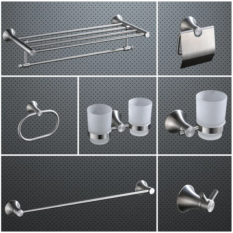 Bathroom Hardware Set Activity Towel Bar Stainless Steel Toilet Paper Holder Soap Dish Wall Brush brushed Nickel | Обустройство дома