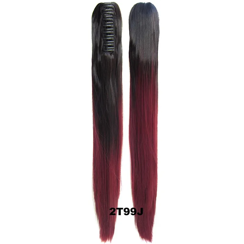 DELICE Long Straight Claw Ponytails Ombre Color Heat Resistant Synthetic Hair Pony Tails Extensions For Women - Color: 2T99J