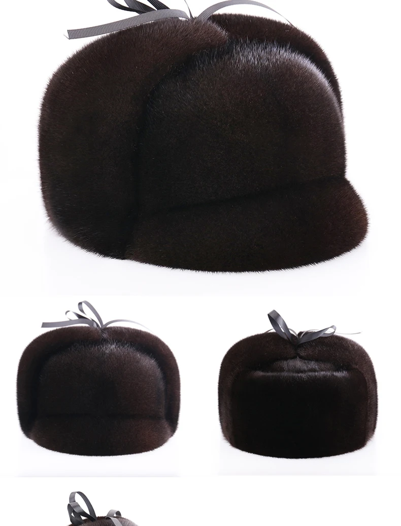 best men's bomber hats 2020 new men mink fur hat New Fashion Men's real Mink Fur Winter Warm Hat / Cap Flat frosted marten fur Hat orange mad bomber hat