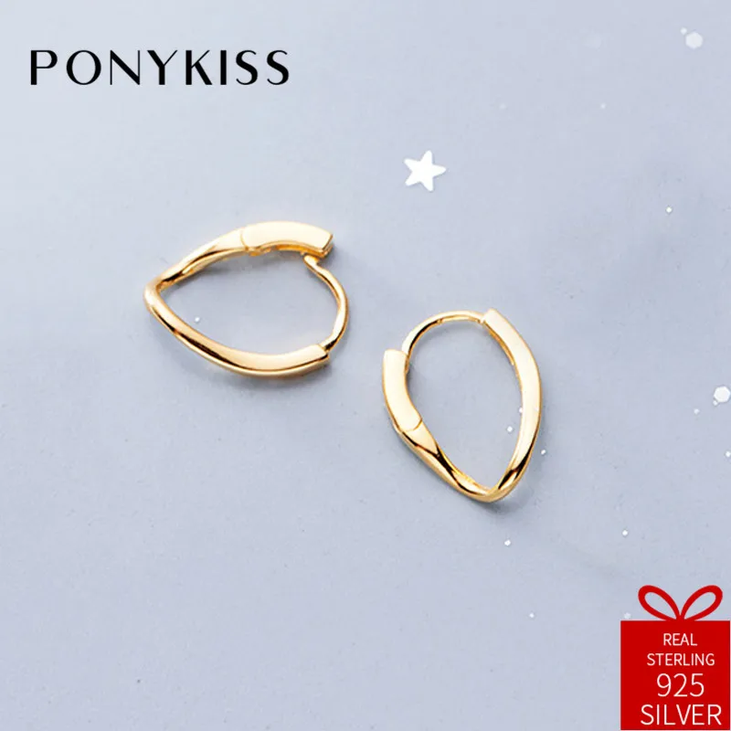 PONYKISS Мода Серебро 925 пробы Chic простой полые геометрические серьги-кольца для Для женщин вечерние нежный аксессуар прекрасный подарок