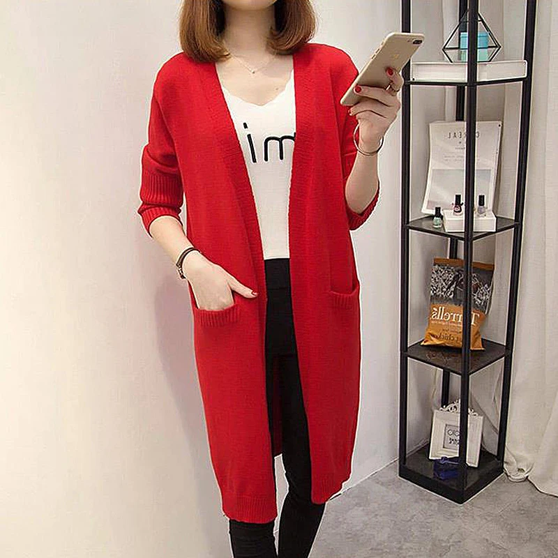 Women Autumn Open Stitch Cardigan 7 Colors Available Knitted High Quality Ladies Outwear Sweater Long Cardigans