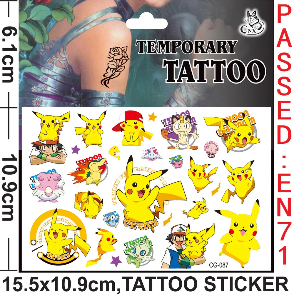 2 шт./лот, временная татуировка, наклейка Покемон, умный Пикачу, наклейки для детей, вечерние, подарок на день рождения