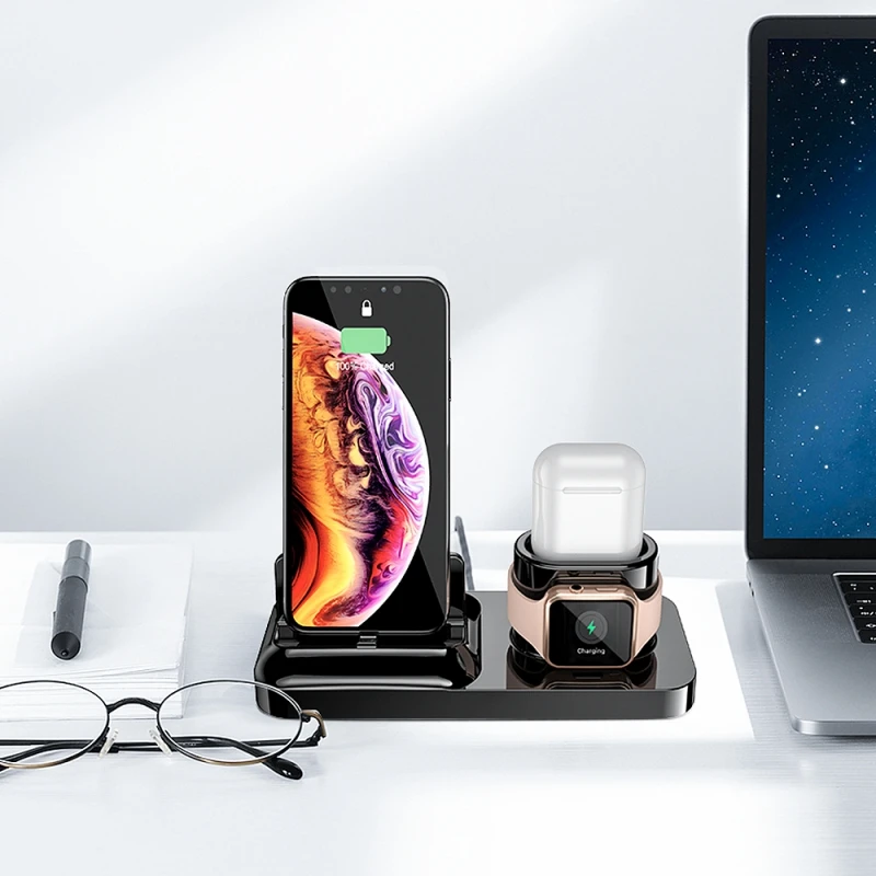 3 in 1 Mobile Phone Watch Headphone Magnetic Chargers Wireless Charging Adapter Holder Pad For Airpods For Apple Watch Charger