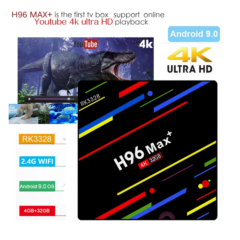 h96 Max Plus Android 9.0 Smart TV BOX 4G RAM 32G ROM RK3328 Quad Core 2.4G WIFI USB 3.0 H.265 4K Media Player IPTV Set Top BOX