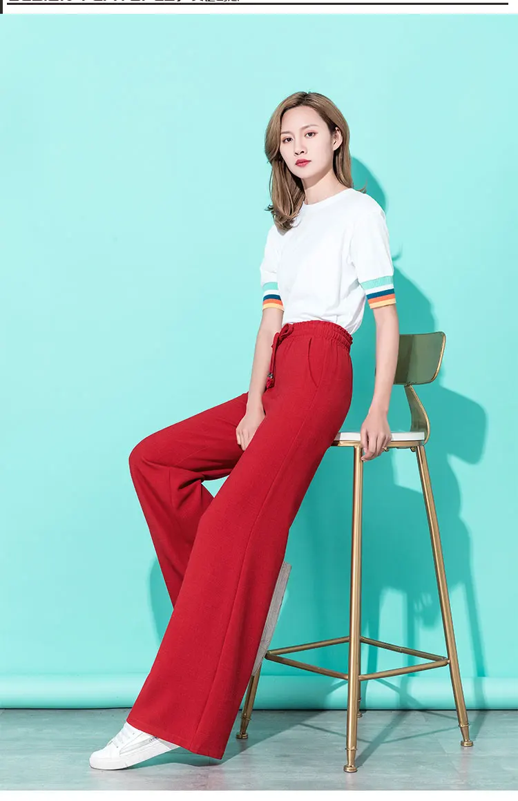 Женские широкие брюки с высокой талией 2019 Летние повседневные свободные уличные Harajuku белые палаццо брюки имитация белья корейские брюки
