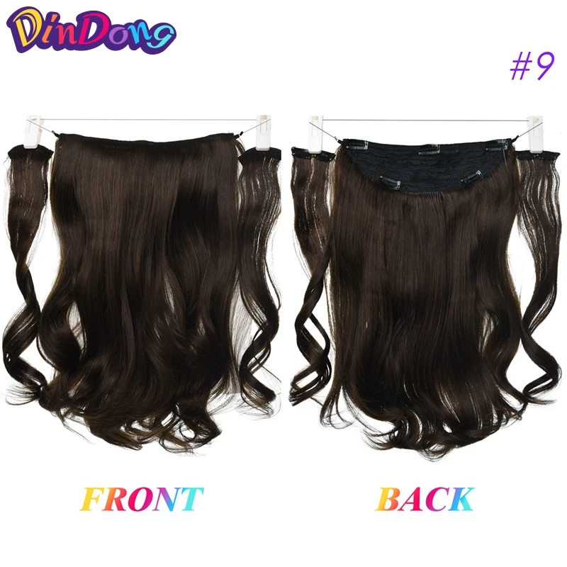 DinDong 18 inch Invisible Wire Hair Extensions Synthetic Wavy 3 Pieces Fish Line Clips in Hair Extensions Natural Hair Clips