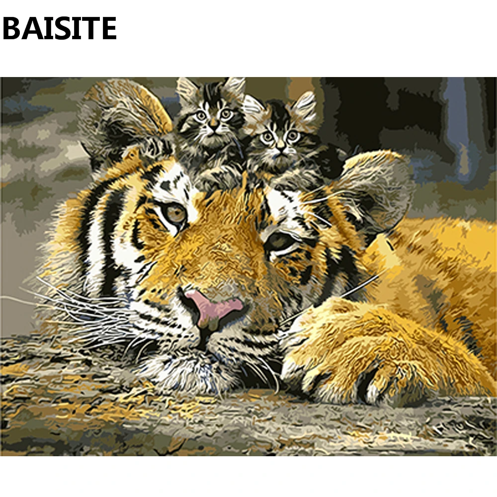 

BAISITE DIY Framed Oil Painting By Numbers Animal Pictures Canvas Painting For Living Room Wall Art Home Decor E683