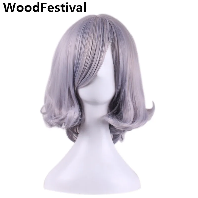 WoodFestival ombre серый короткий Боб прямые волосы серый парик косплэй для женщин Искусственные парики с Синтетические чёлки волос термостойкие