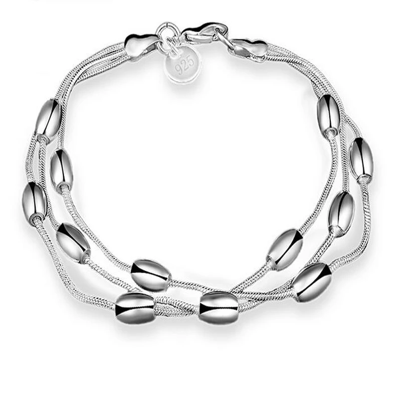 

New Arrival 2017 Sterling Silver Hot Sale Three Lines Of Light Beads Bracelet For Women bracelets & bangles Pulseira VBS4024