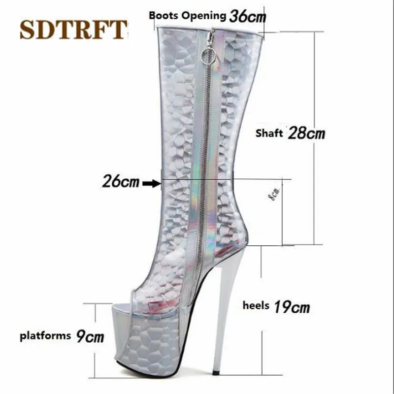 SDTRFT/модные летние женские сапоги до колена на шпильке 20 см с открытым носком туфли-лодочки на платформе женская прозрачная обувь SM