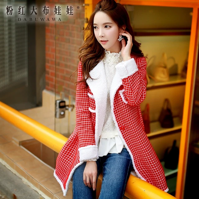 Cheap dabuwawa 2016 winter warm coat plaid slim fashion casual jacket women pink doll