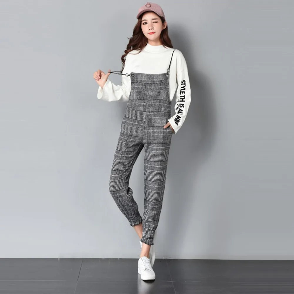 plaid suspender pants womens