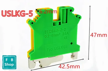 

5pcs USLKG-5 yellow-green Pure copper earth terminal row double-color earthing terminal guide terminals grounding terminal