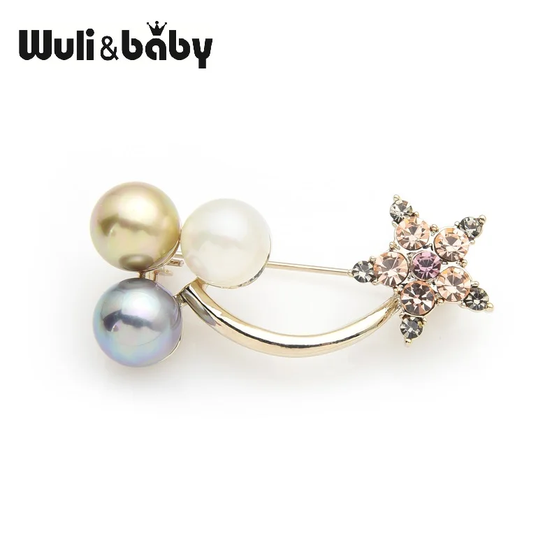 Wuli& baby сверкающие стразы броши звезды для женщин и мужчин имитация жемчуга Геометрическая брошь на булавке для свадебной вечеринки