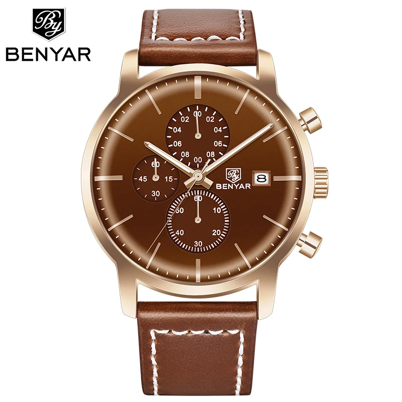 

BENYAR Men's Watches 2019 Fashion Top Brand Golden Deluxe Quartz Watch Sport Military Chronograph Watch Men Relogio Masculino