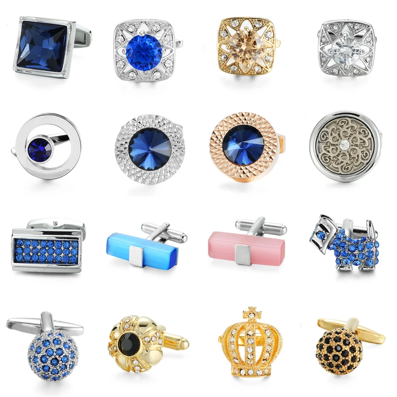 Blue glass crystal cuff links