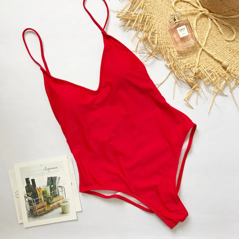 Women's Sexy Solid Bandage Swimsuit Red Display