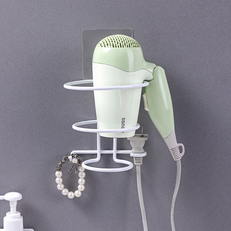White bathroom hair dryer rack black iron toilet dryers free punching items holder restroom organizer