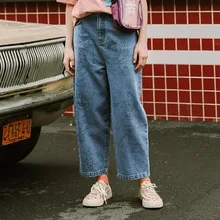 Весенние джинсы для женщин, свободные, эластичный пояс, принт, узор, джинсовые штаны, женские, новые, Ретро стиль, повседневные, винтажные, джинсовые штаны