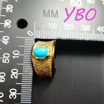 

YBO ,Fashion Rings Show Elegant Temperament Jewelry Womens Girls Ring in 925 Sterling Silver with Natural Turquoise Fine Ring