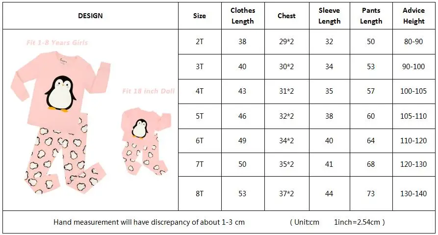 Г. Пижама с пингвинами для девочек, кукольная Пижама с единорогом для малышей Детские пижамы принцессы, Рождественская Пижама для детей от 2 до 8 лет