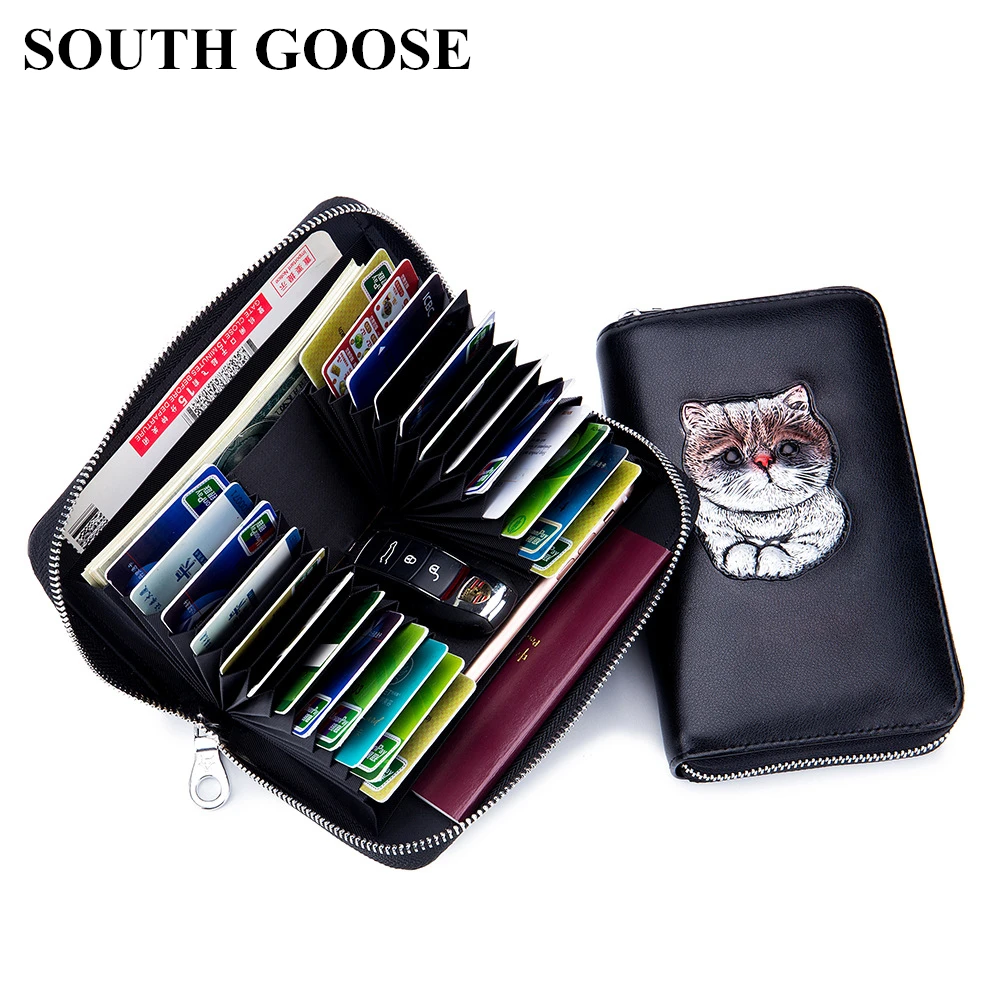 

SOUTH GOOSE Women Wallets RFID Leather Long Zipper Organizer Wallets Female Lovely Cartoon Printing Card Holder Passport Purse